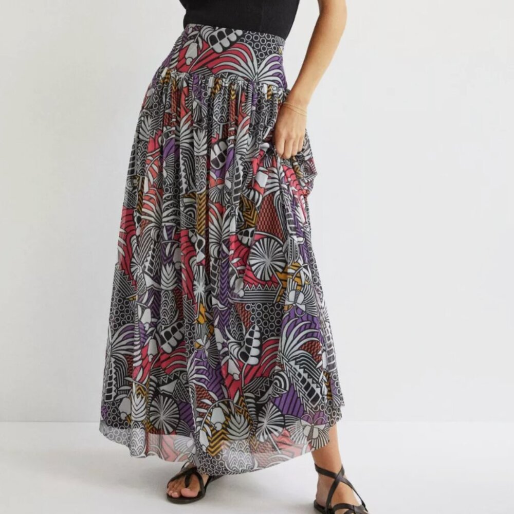 Farm Rio x Anthropologie Tropical Mesh Maxi Skirt Womens XS Multicolor Layered